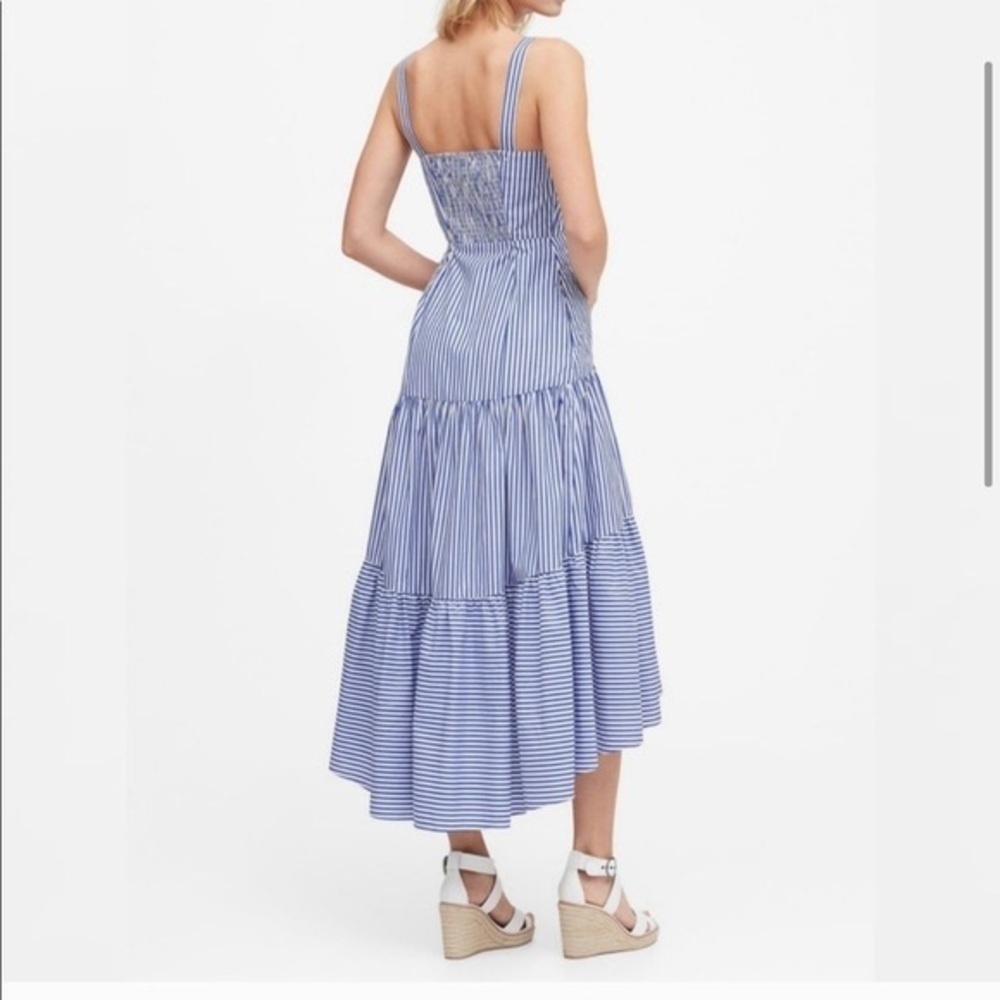 Banana Republic Poplin Tiered Maxi Dress size 14 Poplin Cotton High-low design - Picture 3 of 15